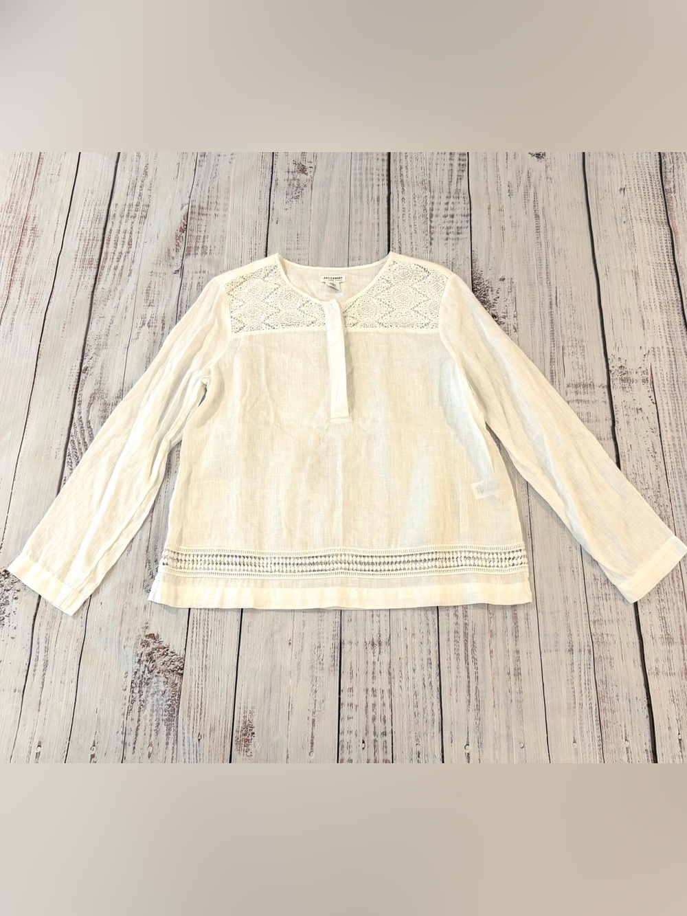 Artisan NY 100% Linen Embroidered Tunic Top M White Coastal Resort Lagenlook